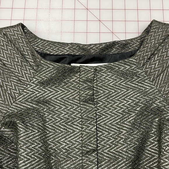 THREAD SOCIAL Cocktail Metallic Pleated SLV Bow Belt Sage Chevron Party Dress 4 - Picture 8 of 16